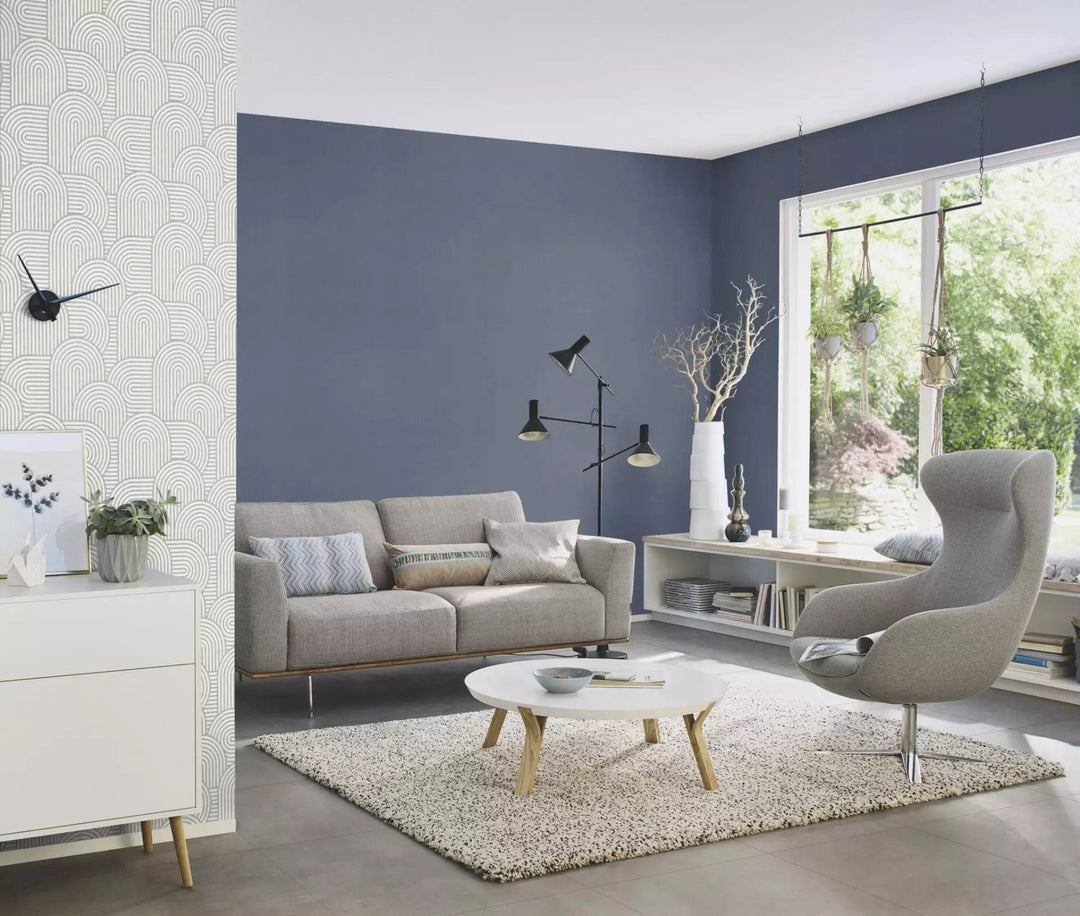 Vienkrāsainas tapetes ar tekstila faktūru tumši zilā krāsā, 633160 RASCH