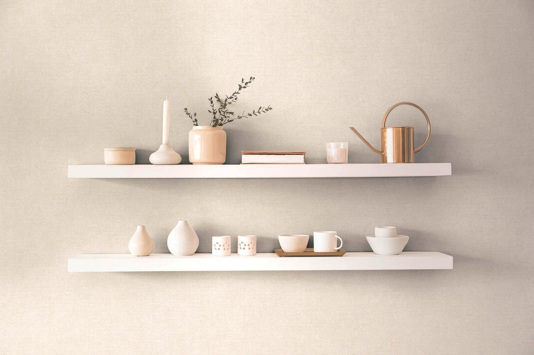 Vienkrāsainas tapetes ar tekstila izskatu - krēmkrāsā, 395652 AS Creation