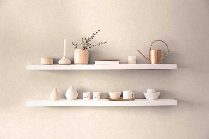 Vienkrāsainas tapetes ar tekstila izskatu - krēmkrāsā, 395652 AS Creation