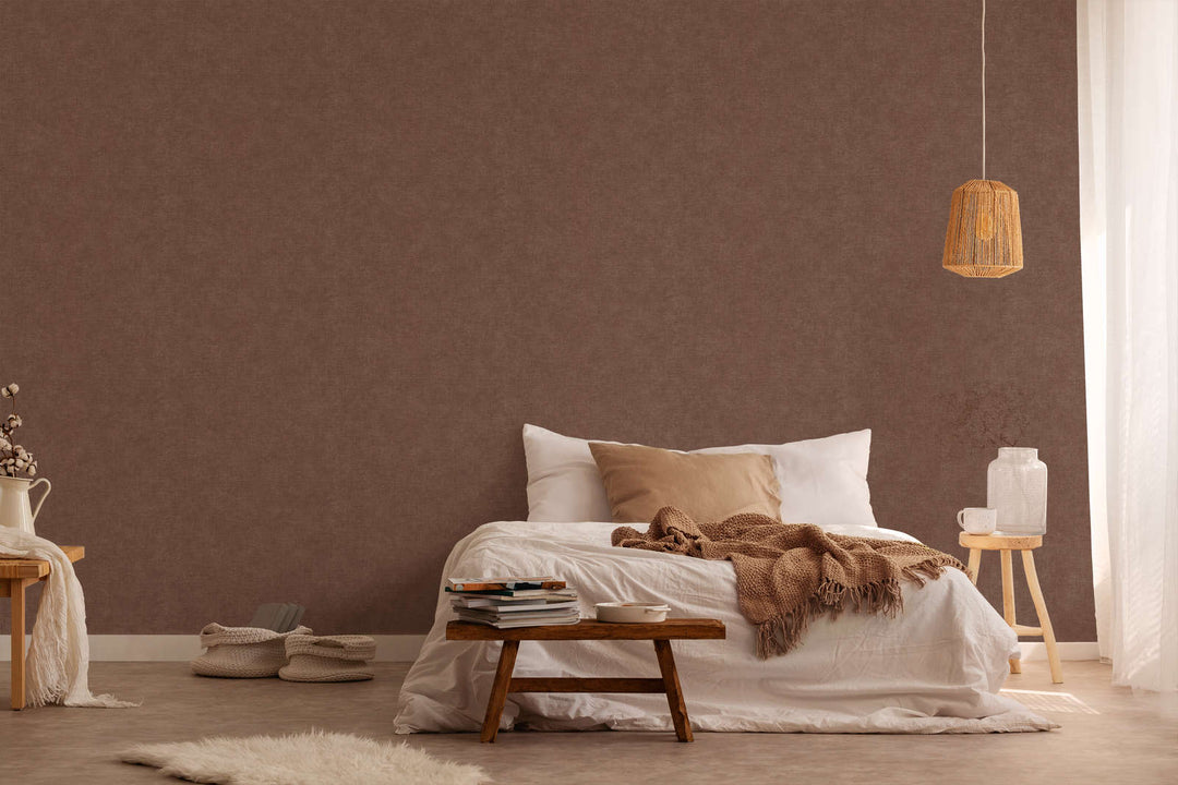 Vienkrāsainas tapetes ar tekstila izskatu, sarkanbrūnas, 395671 AS Creation