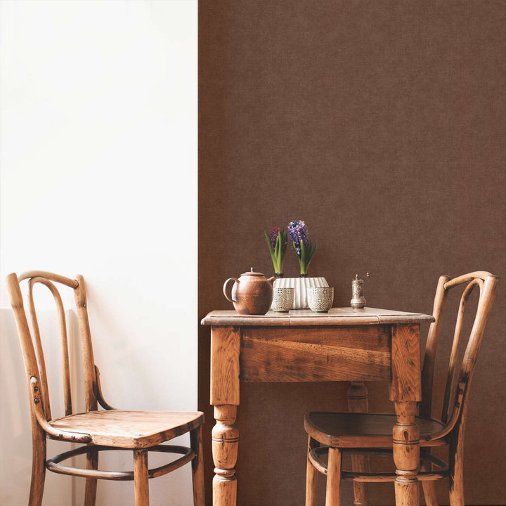 Vienkrāsainas tapetes ar tekstila izskatu, sarkanbrūnas, 395671 AS Creation
