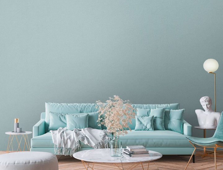 Vienkrāsainas tapetes ar teksturētu virsmu, tirkīzā krāsā - 1375754 AS Creation