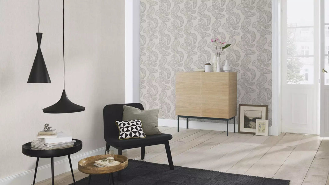 Vienkrāsainas tapetes ar vertikālu struktūru taupe/pelēkā, 810134 RASCH