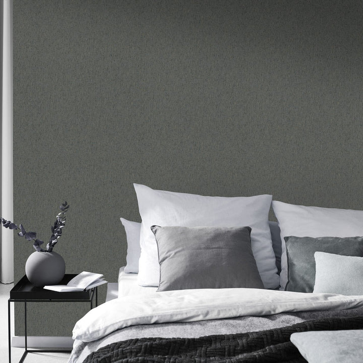 Vienkrāsainas teksturētas tapetes ar vieglu spīdumu, melnā krāsā - 3753753 Erismann