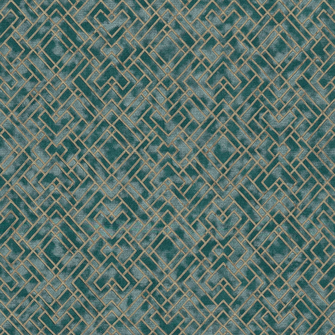 Zaļās Art Deco tapetes ar zeltainu grafisku rakstu - 1366275 AS Creation