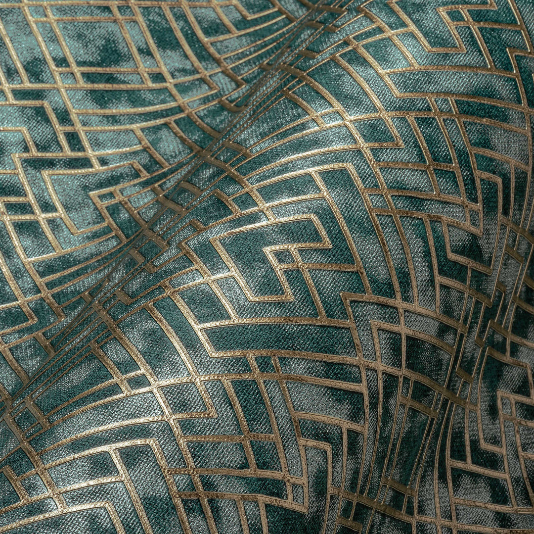 Zaļās Art Deco tapetes ar zeltainu grafisku rakstu - 1366275 AS Creation