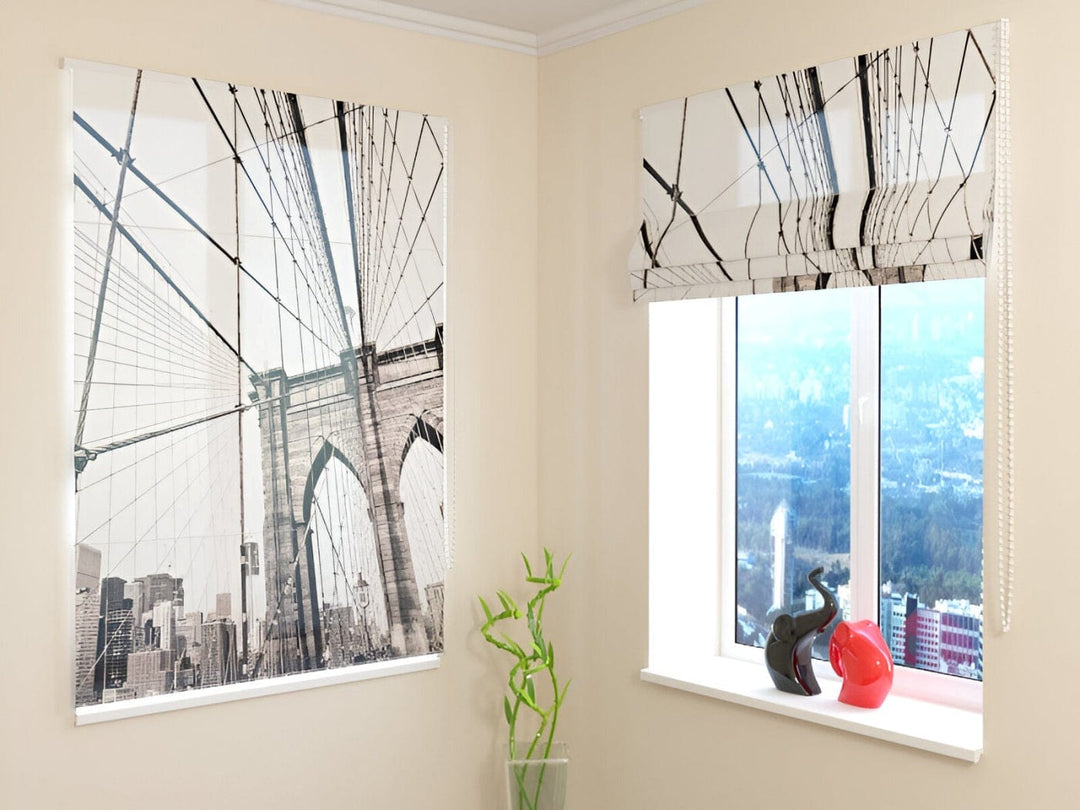 Žalūzijas ar pilsētas skatu - Pelēks Bruklinas tilts - taupe toņos Tapetenshop.lv