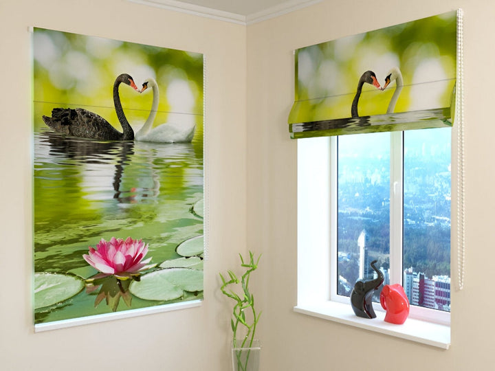 Žalūzijas ar putniem - Balts un melns gulbis - pasūtīt internetā Tapetenshop.lv