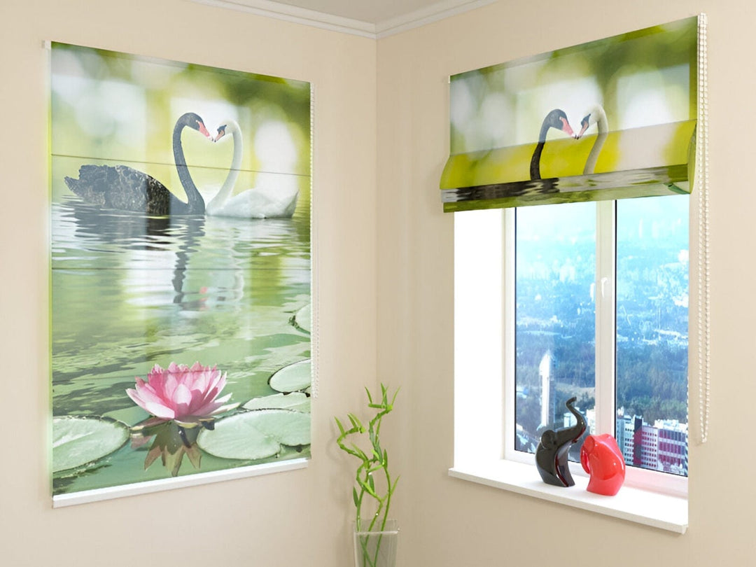 Žalūzijas ar putniem - Balts un melns gulbis - pasūtīt internetā Tapetenshop.lv