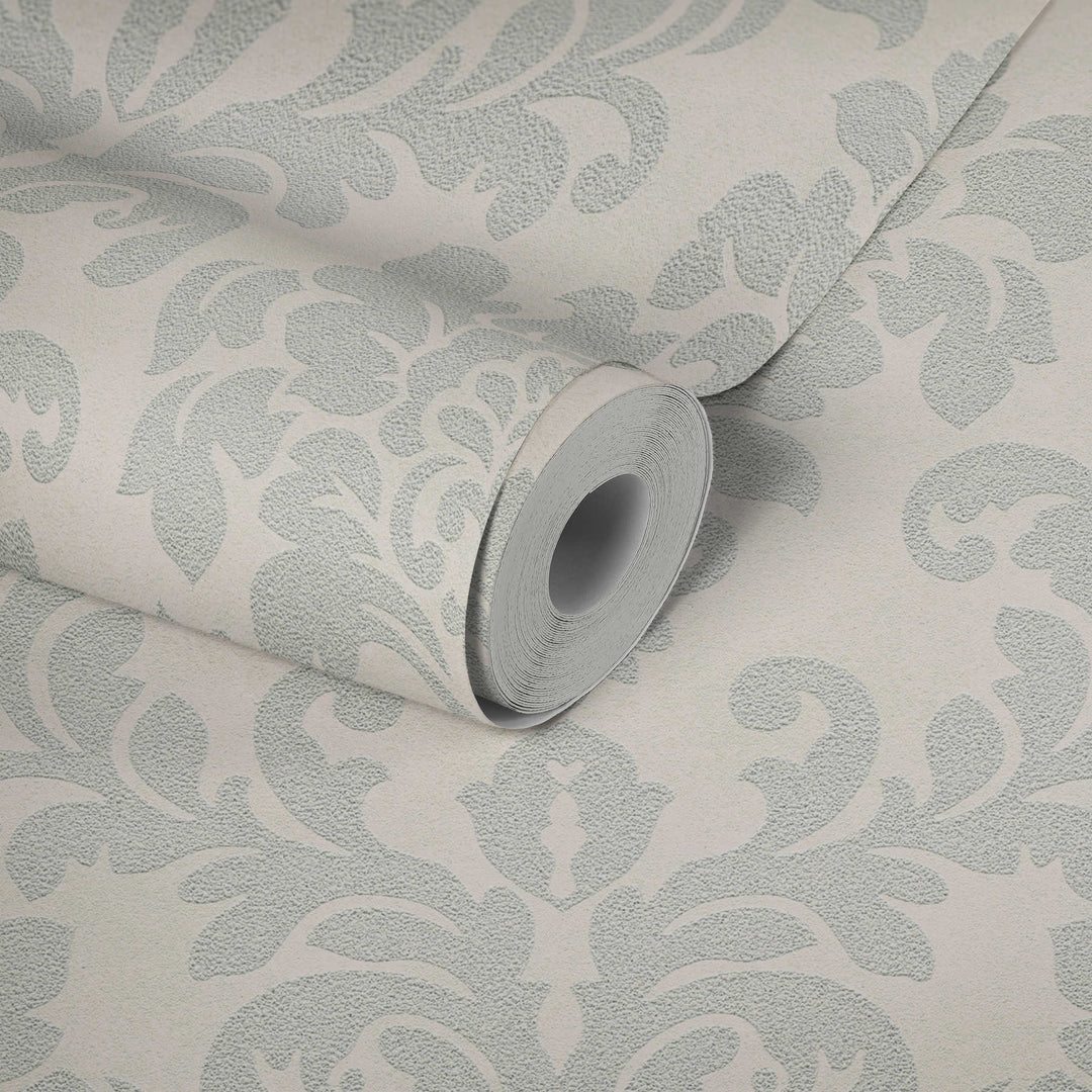 Ziedu ornamenta tapetes ar metālisku efektu - pelēka, sudraba, balta AS Creation