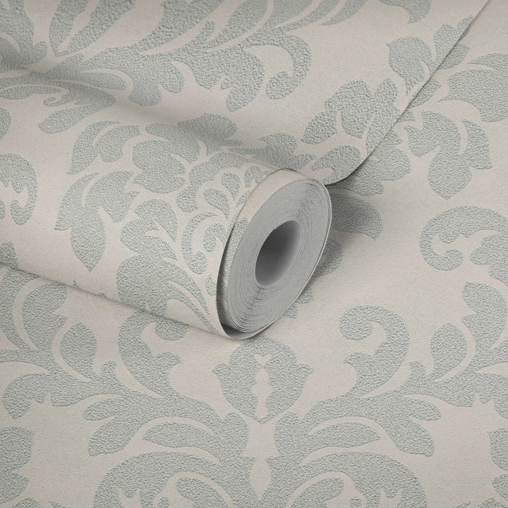 Ziedu ornamenta tapetes ar metālisku efektu - pelēka, sudraba, balta AS Creation