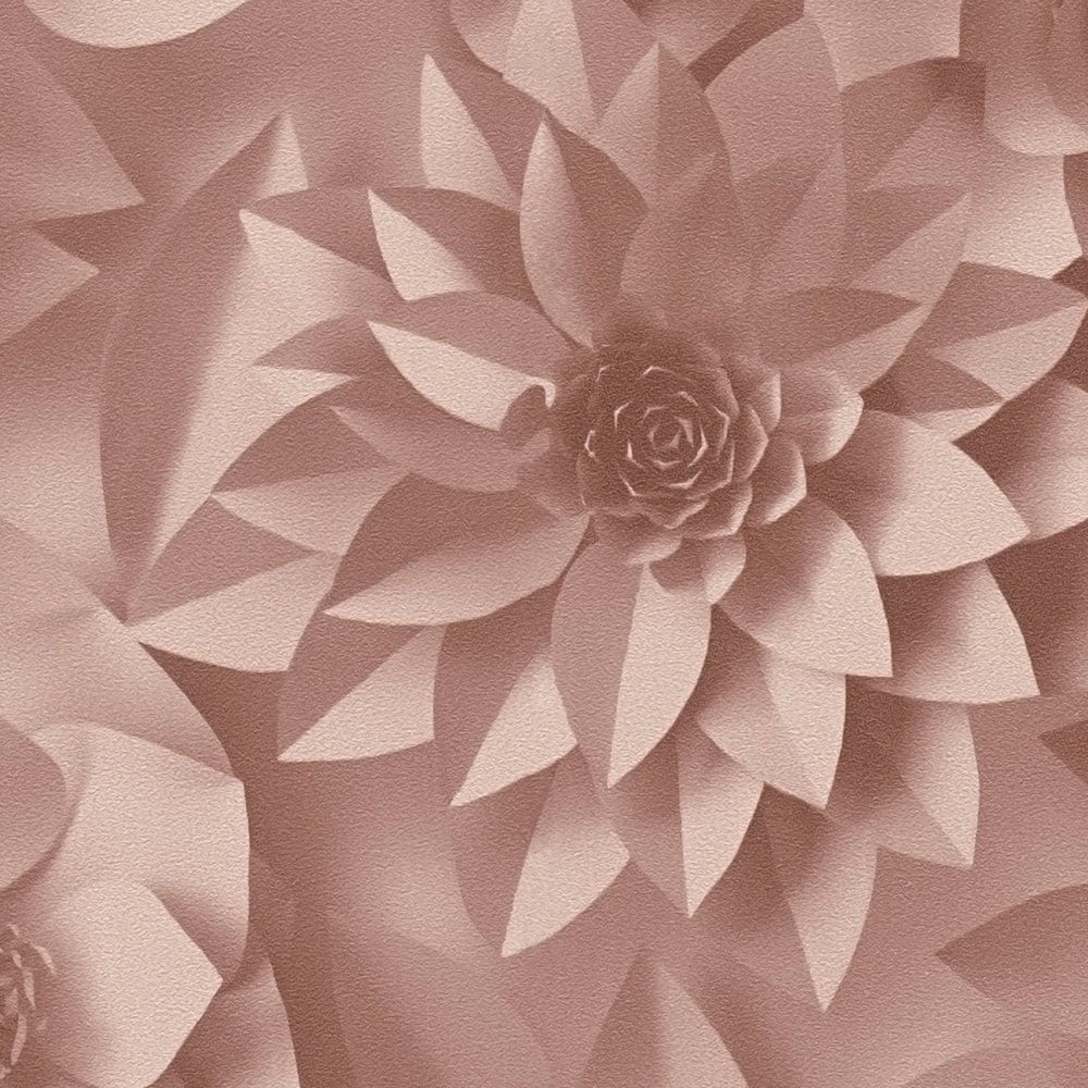 3D tapetes ar papīra ziediem, grafisks ziedu raksts - rozā, 387182 AS Creation