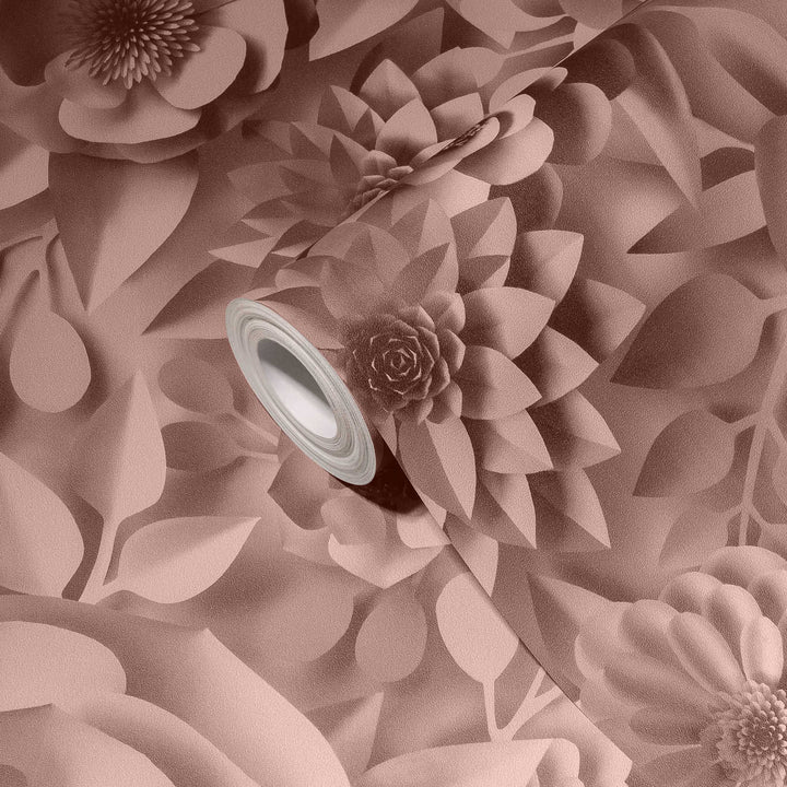 3D tapetes ar papīra ziediem, grafisks ziedu raksts - rozā, 387182 AS Creation
