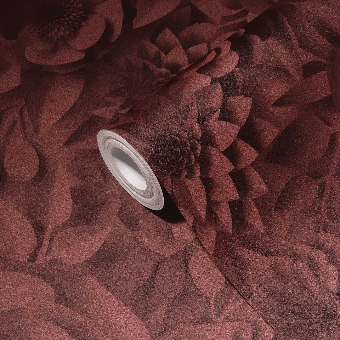 3D tapetes ar papīra ziediem, grafisks ziedu raksts - sarkanā, 387183 AS Creation