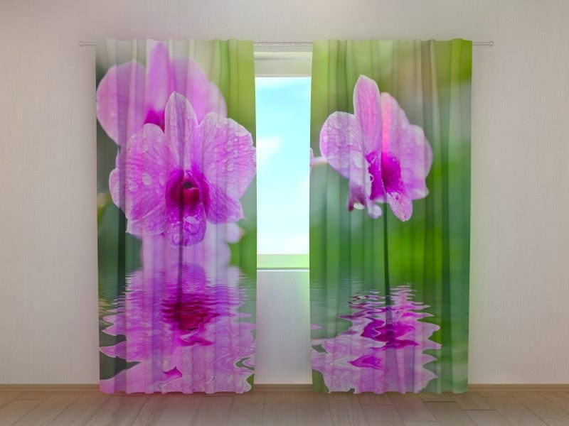 Dienas un nakts aizkari ar ziediem - Trīs orhidejas Tapetenshop.lv