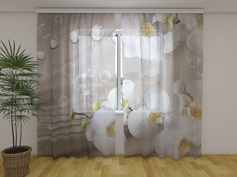 Aizkari ar ziedu motīviem - Orhidejas uz zīda 2  Tapetenshop.lv