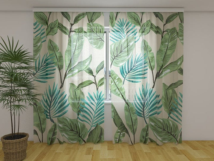 Aizkari viesistabai - Zaļas lapas Tapetenshop.lv