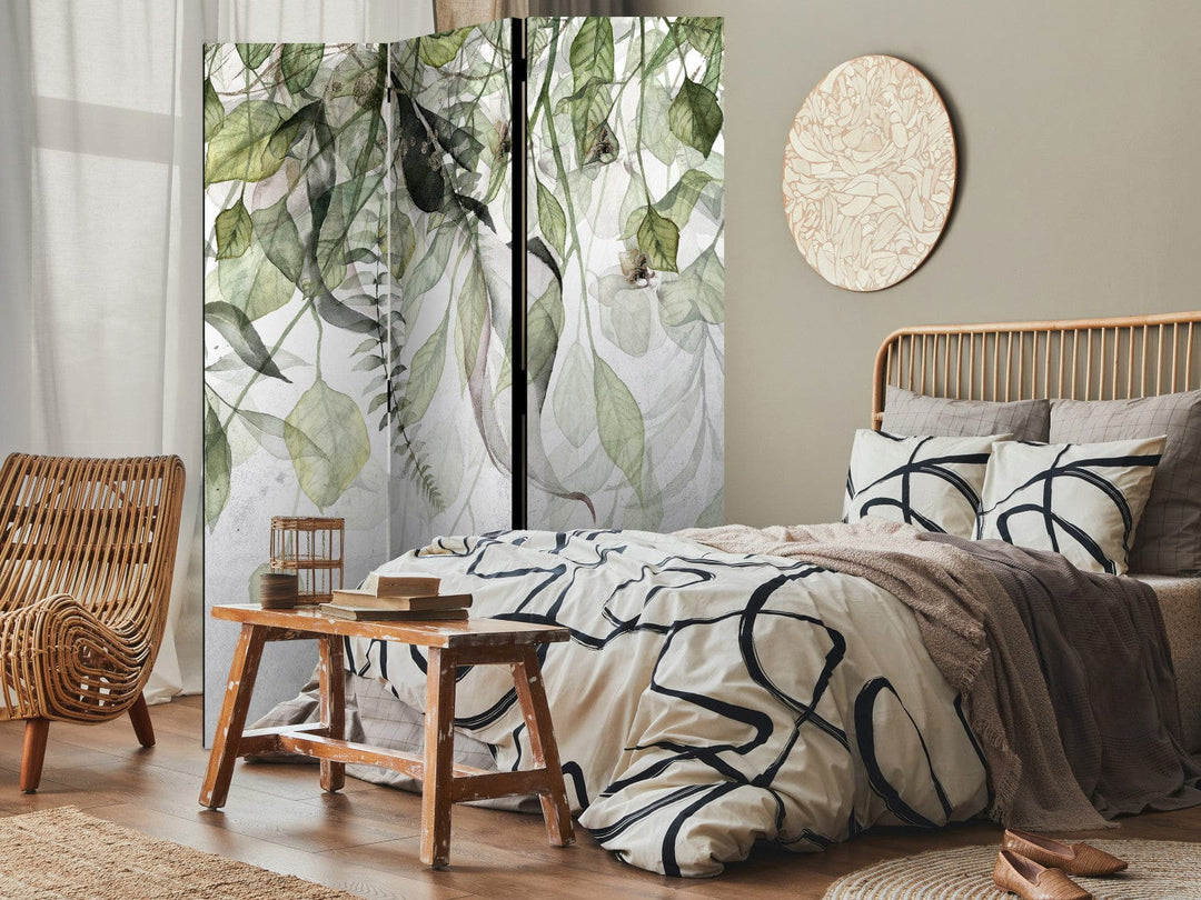 Aizslietnis ar zaļam lapām uz balta fona, 3 daļīgs 135x172 cm ART