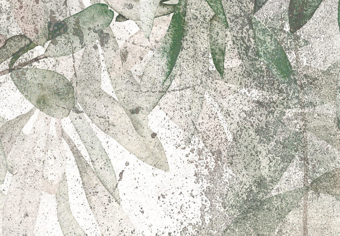 Dekoratīvais aizslietnis ar zaļam lapām uz betona faktūras, 225x172 cm ART
