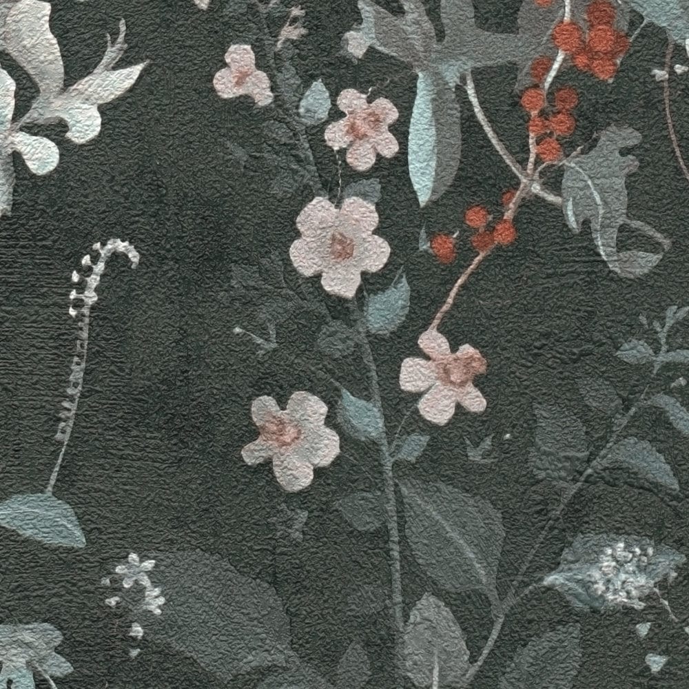Ar ziedu rakstu tapetes AS Creation melnā krāsā AS 388254 AS Creation