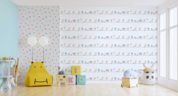 Bērnu tapetes akvareļu krāsās un jautriem putniem, 381371, Bez PVC 🌿 AS Creation