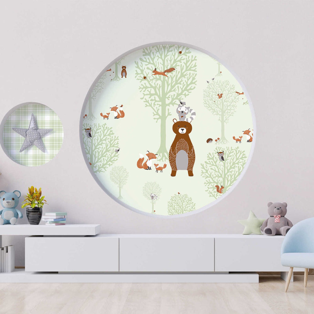 Bernu tapetes ar meža dzīvniekiem zaļā krāsā, 381342, Bez PVC 🌿 AS Creation