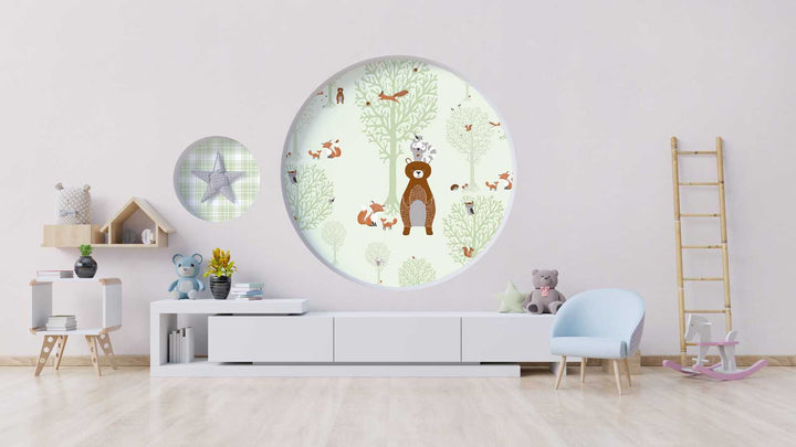 Bernu tapetes ar meža dzīvniekiem zaļā krāsā, 381342, Bez PVC 🌿 AS Creation