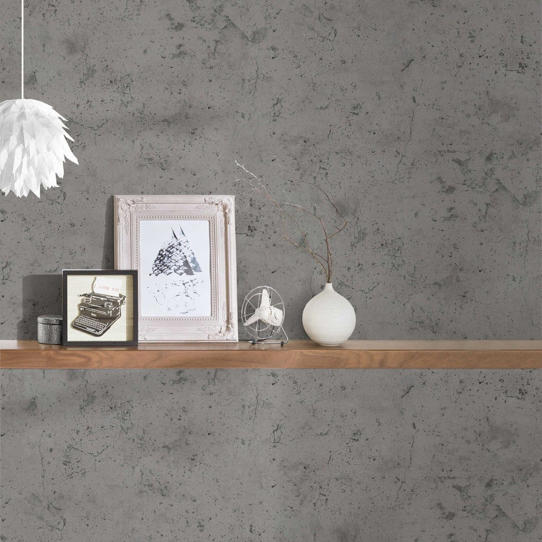Betona tapetes industriālā stilā - pelēkbrūnas, pelēkos toņos AS 374291 AS Creation