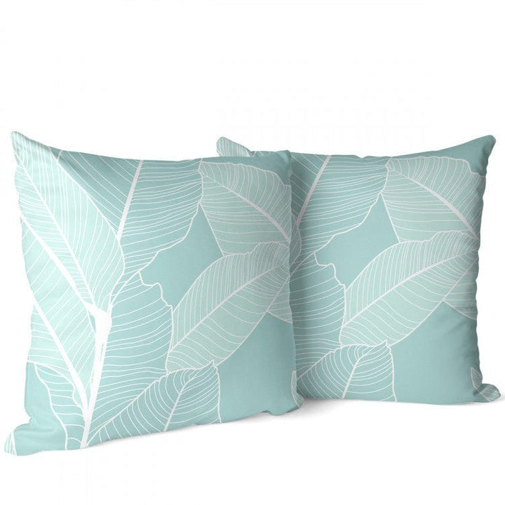 Dekoratīvas spilvendrānas, Kompozīcija ar fikusa lapām uz tirkīza fona G-art