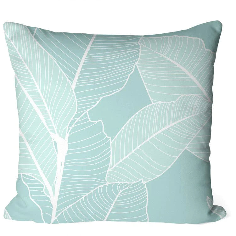 Dekoratīvas spilvendrānas, Kompozīcija ar fikusa lapām uz tirkīza fona G-art