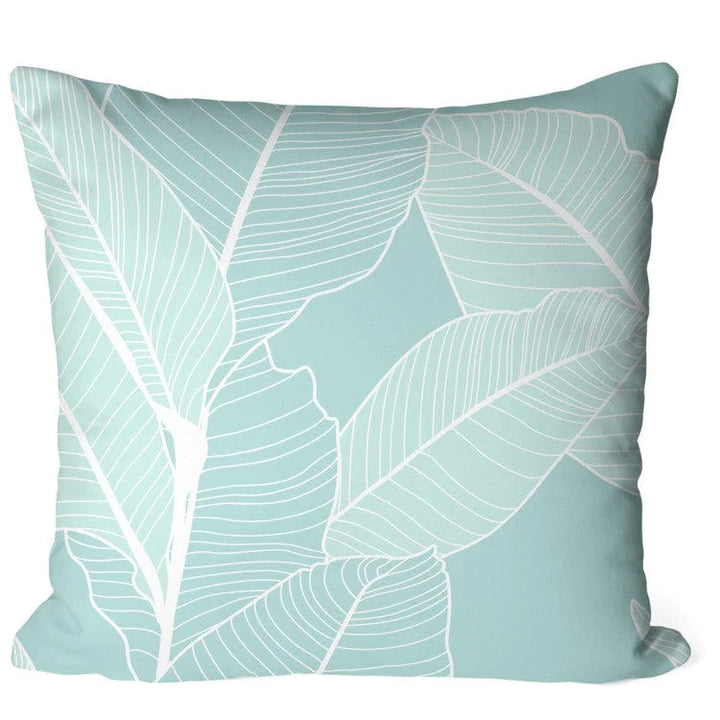 Dekoratīvas spilvendrānas, Kompozīcija ar fikusa lapām uz tirkīza fona G-art