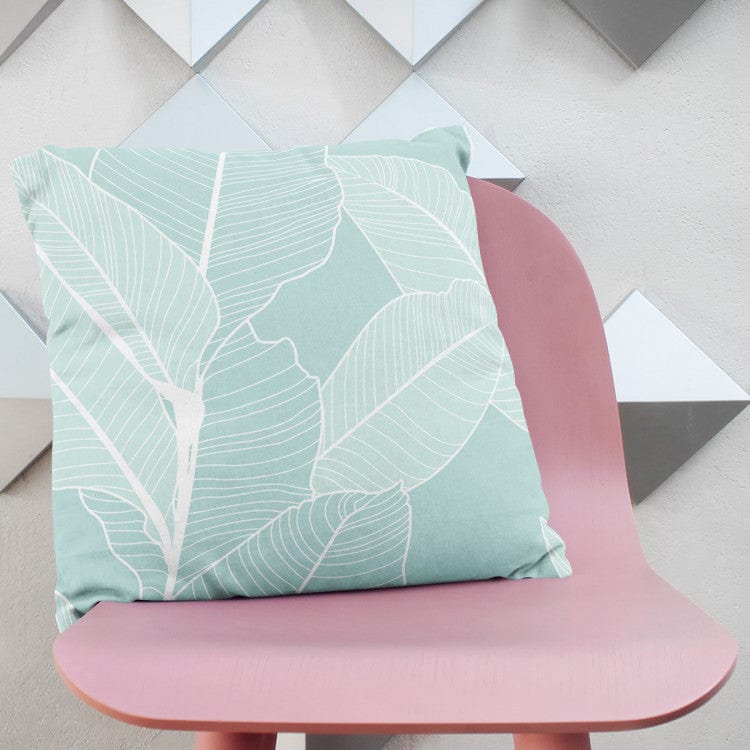 Dekoratīvas spilvendrānas, Kompozīcija ar fikusa lapām uz tirkīza fona G-art