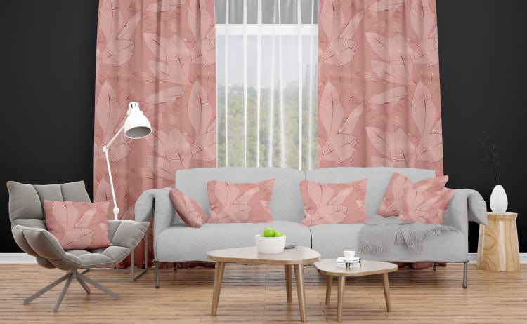 Dekoratīvie Dienas un nakts aizkari - - grafiskas lapas rozā toņos, 147680 Tapetenshop.lv