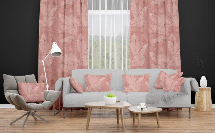 Dekoratīvie Dienas un nakts aizkari - - grafiskas lapas rozā toņos, 147680 Tapetenshop.lv