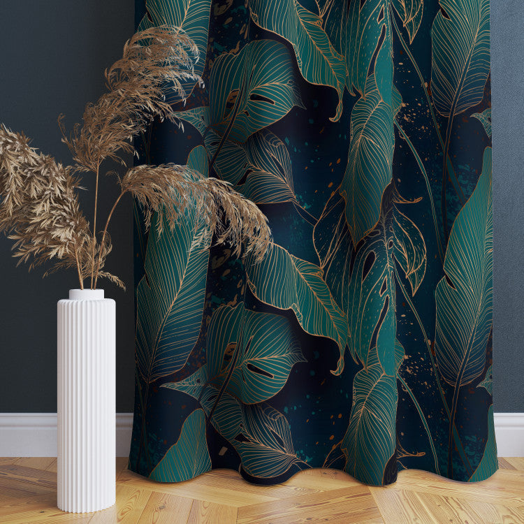 Dekoratīvie Dienas un nakts aizkari - - kompozīcija ar monsteras lapām, 147144 Tapetenshop.lv