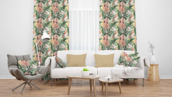 Dekoratīvie Dienas un nakts aizkari - - Raksts ar tropiskiem ziediem un lapām, 147169 Tapetenshop.lv