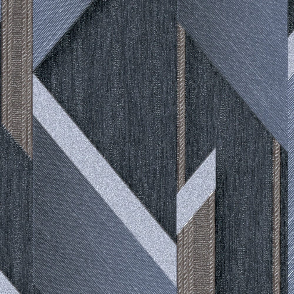 Dizaina tapetes ar ģeometrisku 3D rakstu, pelēkā un zilā - 3675354 Erismann