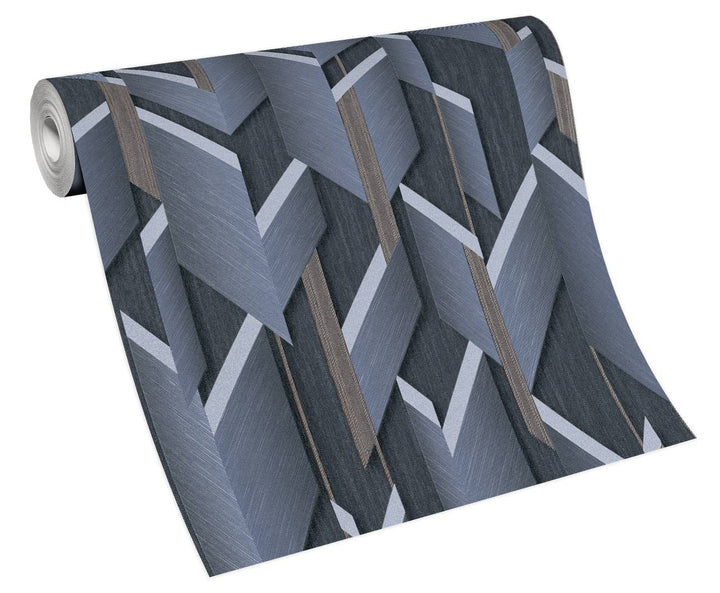 Dizaina tapetes ar ģeometrisku 3D rakstu, pelēkā un zilā - 3675354 Erismann