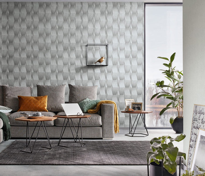 Dizaina tapetes ar modernu rakstu pelēkos toņos, 3652102 Erismann