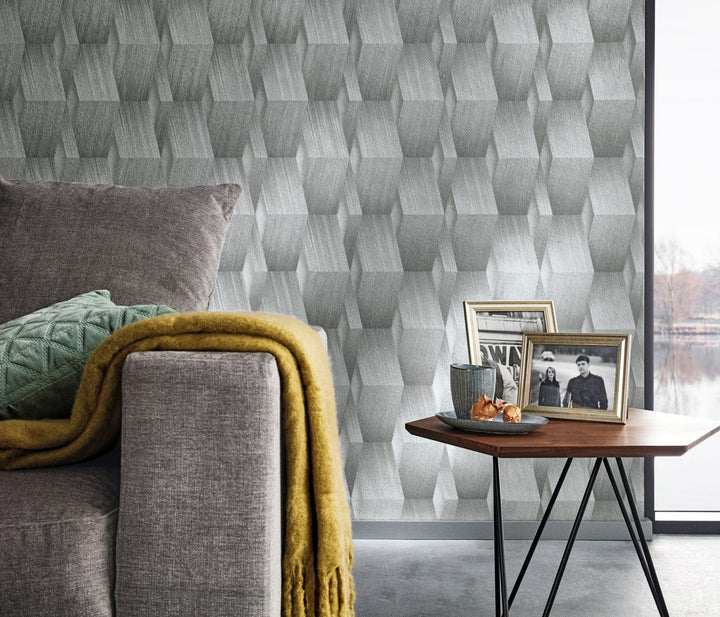 Dizaina tapetes ar modernu rakstu pelēkos toņos, 3652102 Erismann