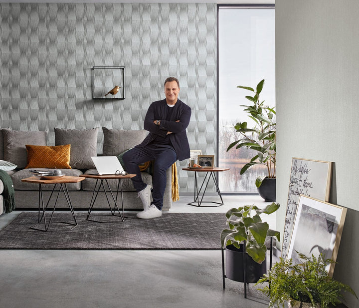 Dizaina tapetes ar modernu rakstu pelēkos toņos, 3652102 Erismann