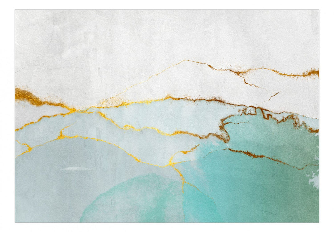 Fototapetes ar abstrakta faktūru tirkīzā krāsā ar zelta elementiem G-ART