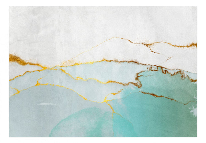 Fototapetes ar abstrakta faktūru tirkīzā krāsā ar zelta elementiem G-ART