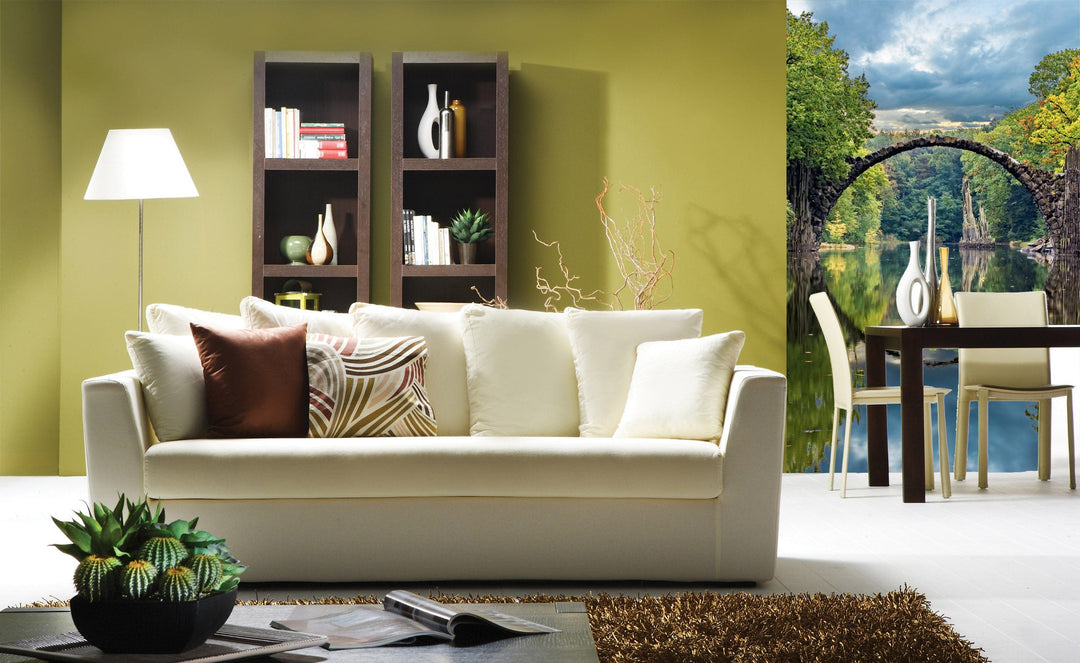 Fototapetes ar arkveidīgu tiltu pāri upei D-ART