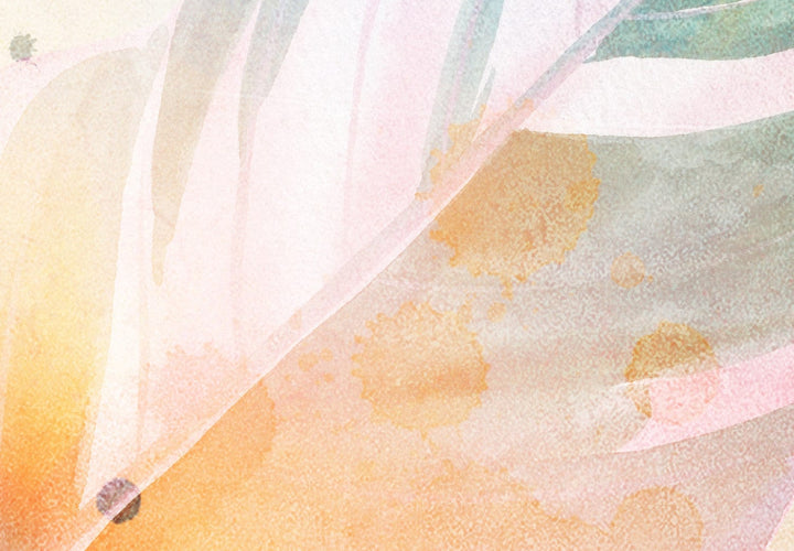 Fototapetes Dabas dzeja - rozā-zaļas lapas uz krāsaina fona - 143786 G-ART