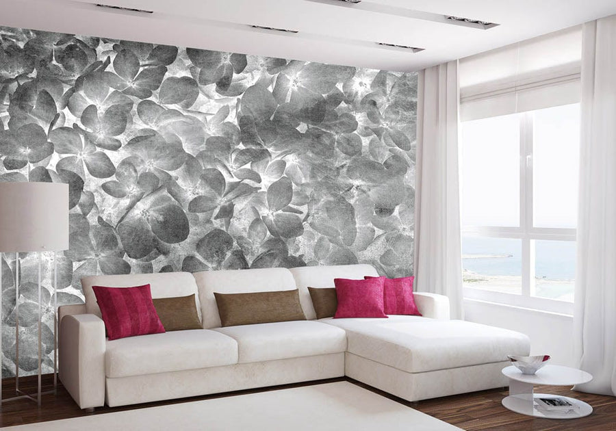 Melnbaltas fototapetes ar ziedošiem ziediem 375x250 cm D-ART