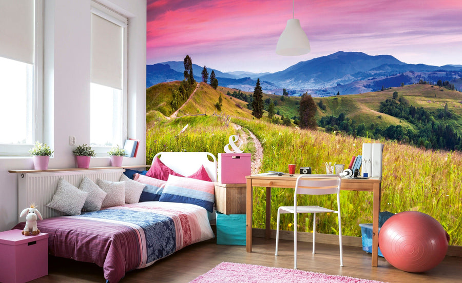 Fototapetes ar krāšņu ainavu un skatu uz kalniem D-ART