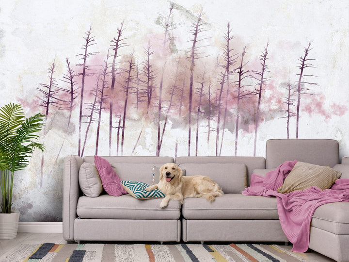 Fototapetes - Rozā koki ziemā uz pelēka fona - 143784 G-ART