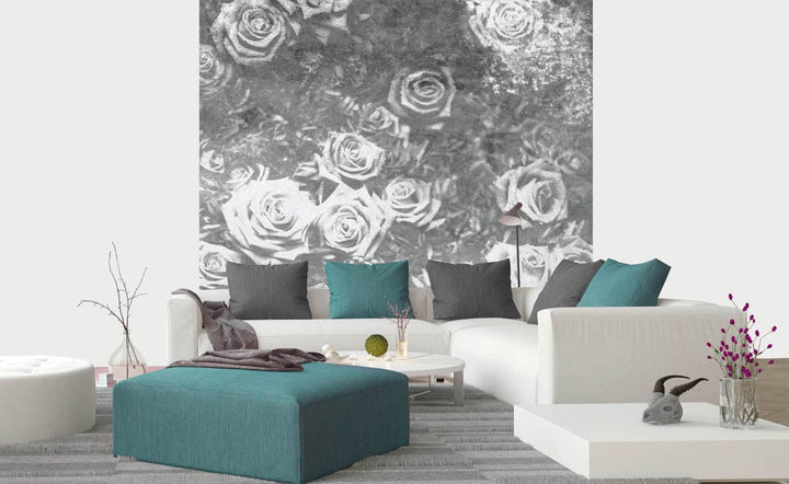 Melnbaltas fototapetes ar rozēm vintāžas stilā - D378 D-ART