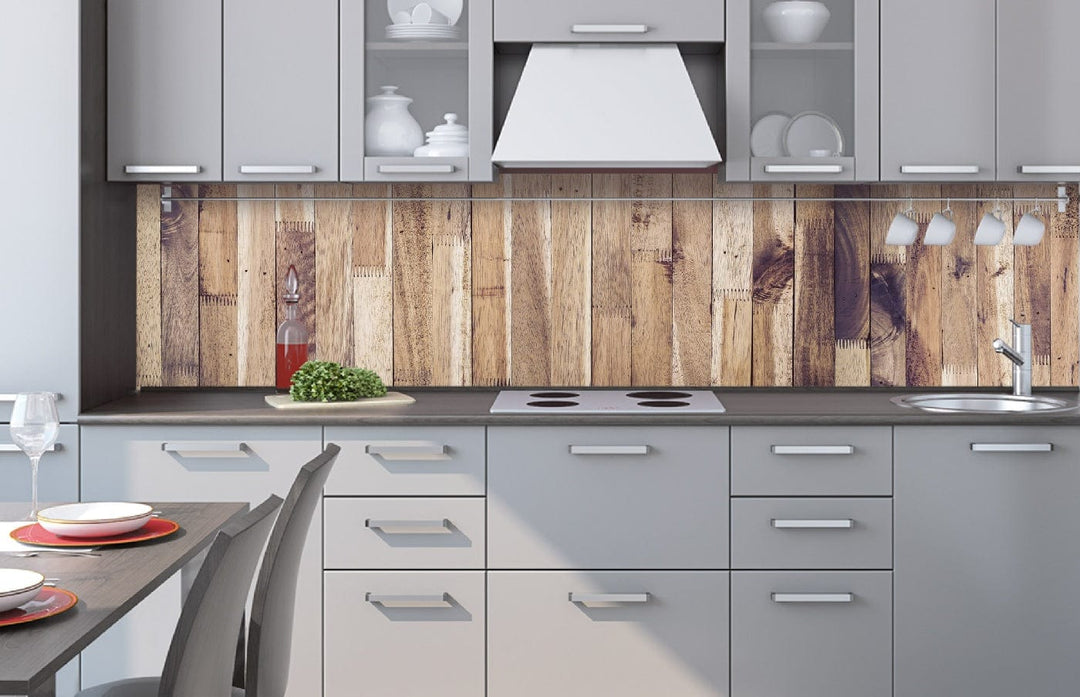 Pašlīmējošas fototapetes virtuvei - Koka siena (260x60 cm) Art4home